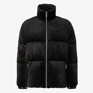 GCDS LOGO BAND VELVET PUFFER JACKET