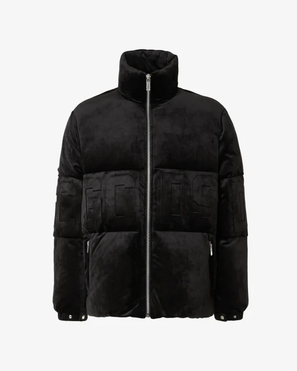 GCDS LOGO BAND VELVET PUFFER JACKET